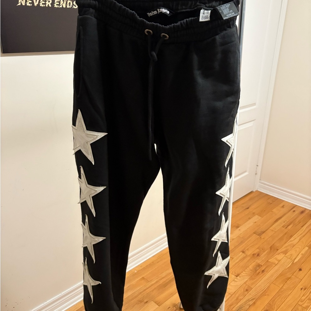 Palm Angels Black Sweatpants with White Star Design